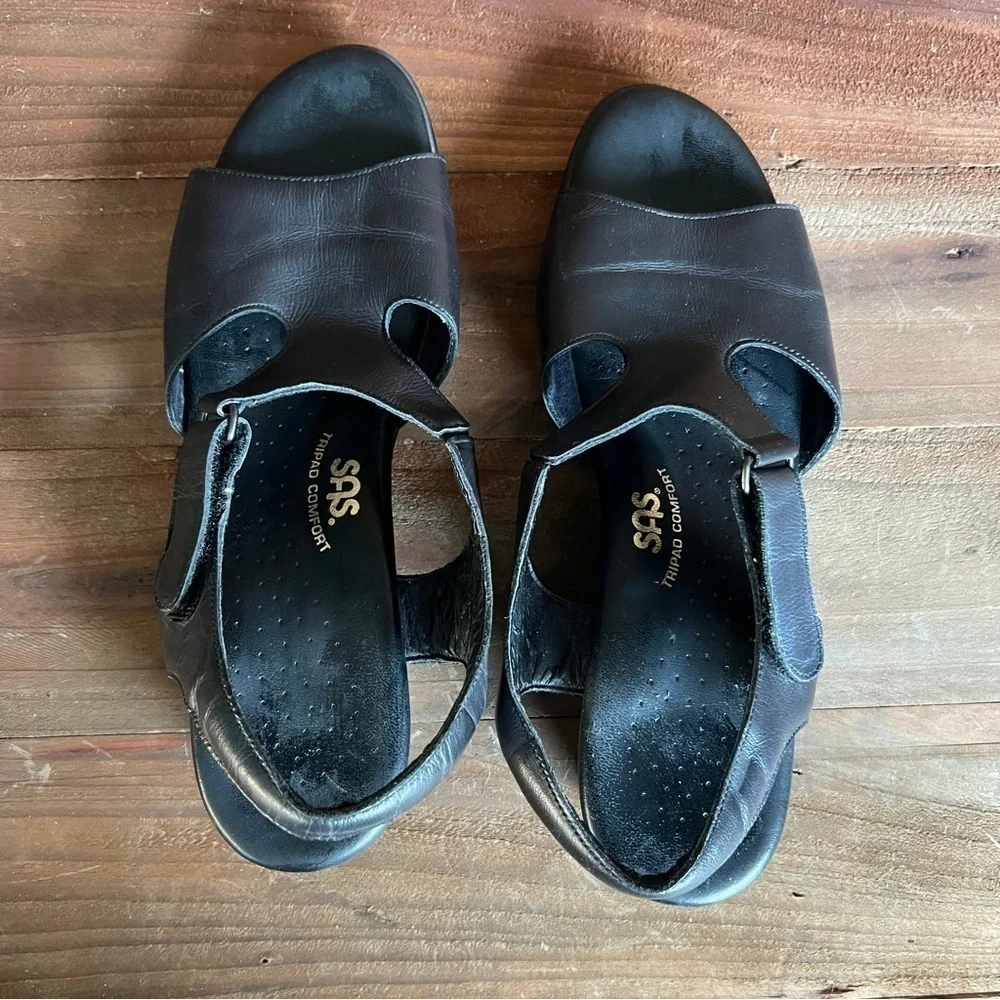 SAS Tripad Comfort Roamer Black Leather Sandals Summer Women's 9.5 S